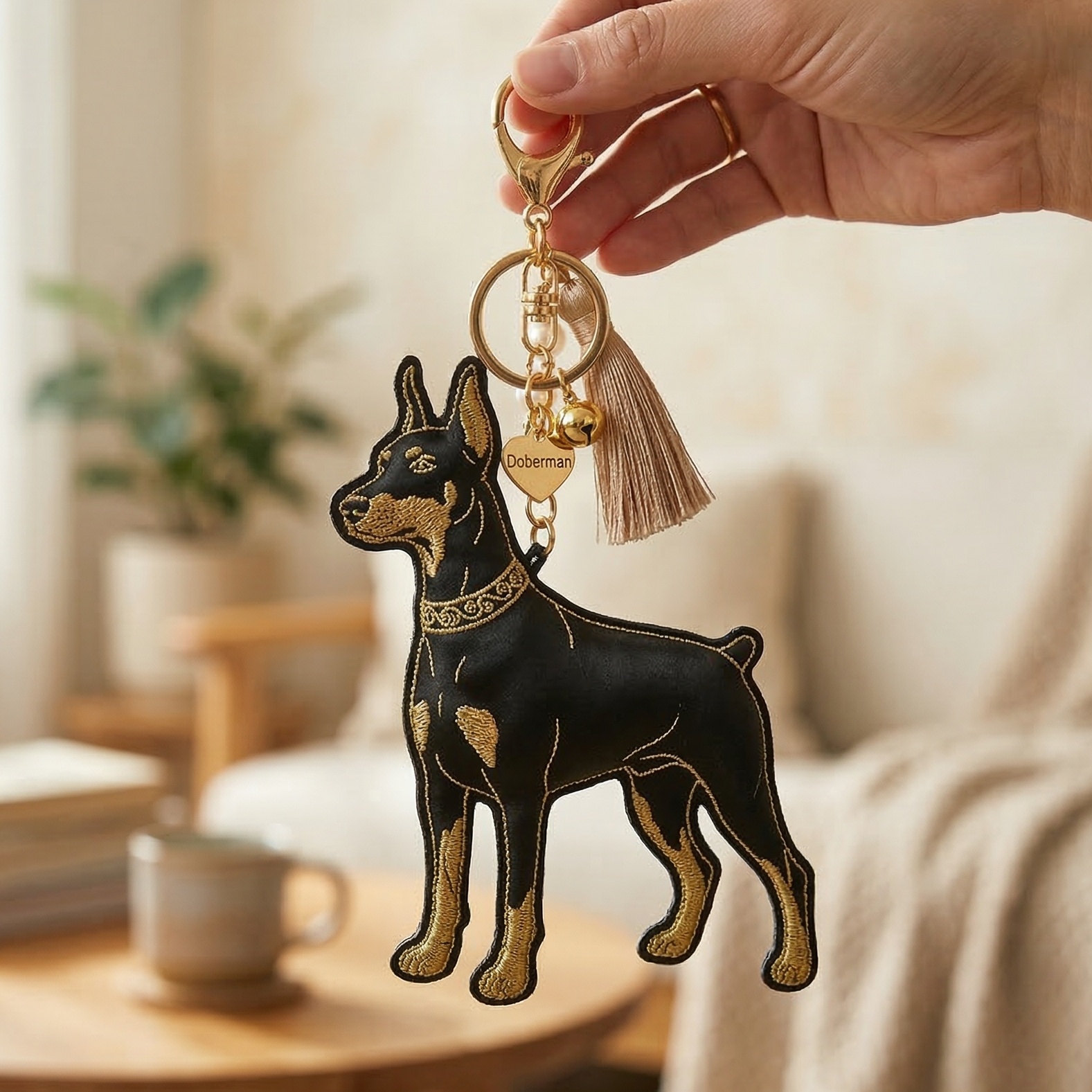 silk key chain Doberman